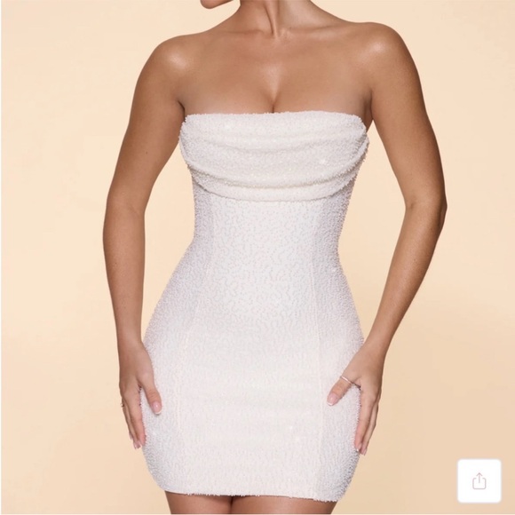 Oh Polly “Basel” Embellished Strapless Cowl Neck Mini Dress - Picture 1 of 6